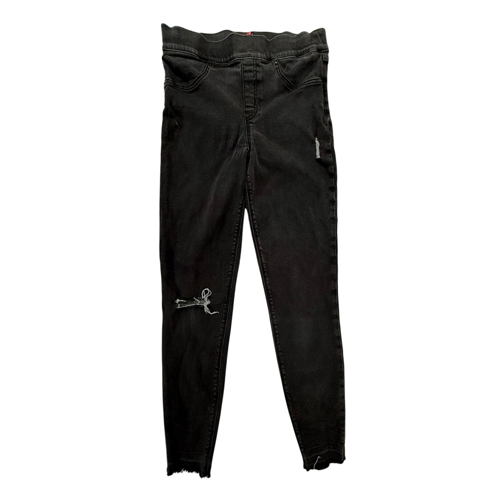 SPANX Distressed Black Washed Denim Jeggings Pull On Skinny Jeans Medium M (224)
